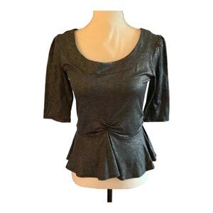Bobeau‎ Shimmer Charcoal Gray Stretchy Knit Shirt EUC Size Small